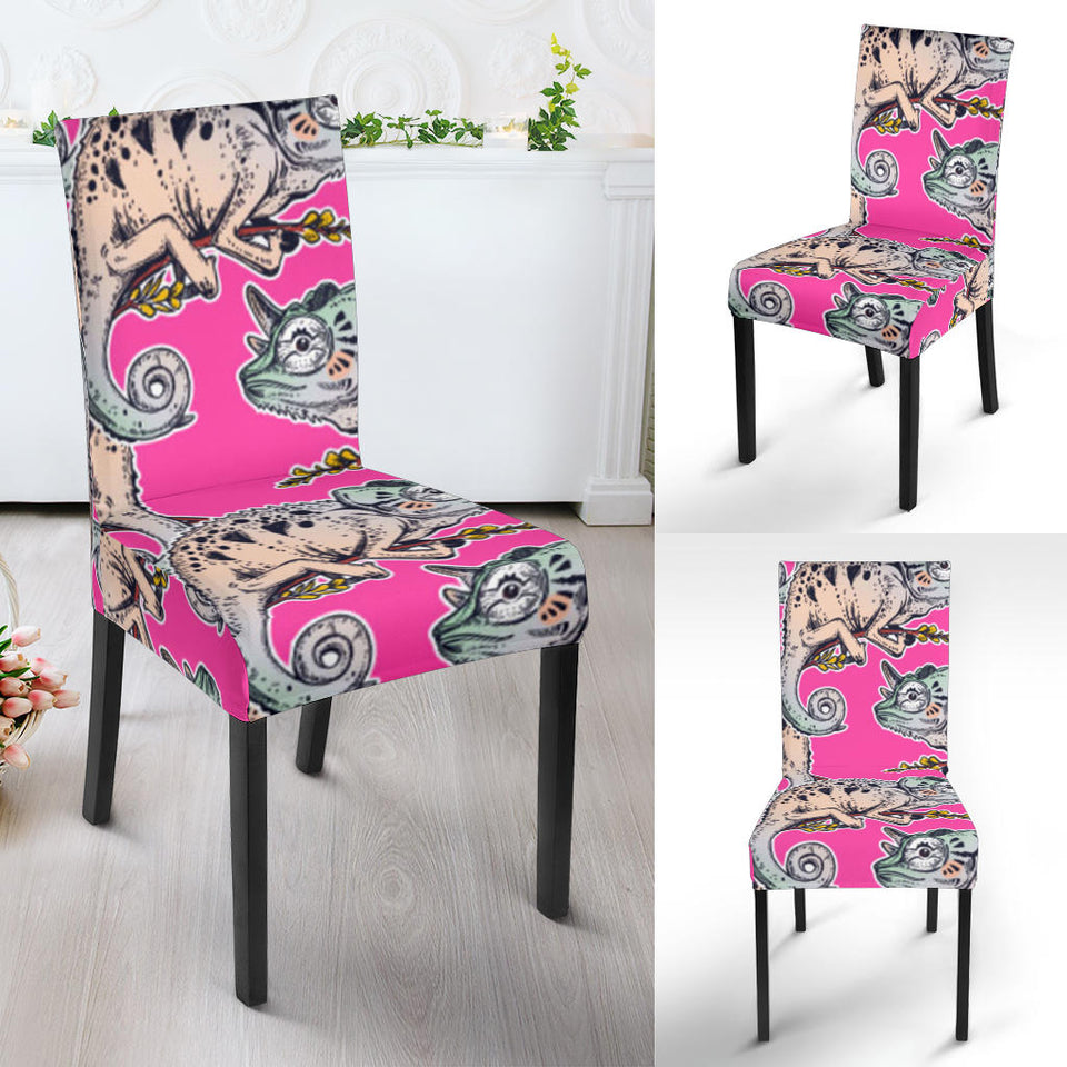 Chameleon Lizard Pattern Pink Background Dining Chair Slipcover