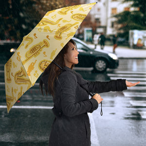 Saxophone Cornet Pattern Yellow Background Umbrella