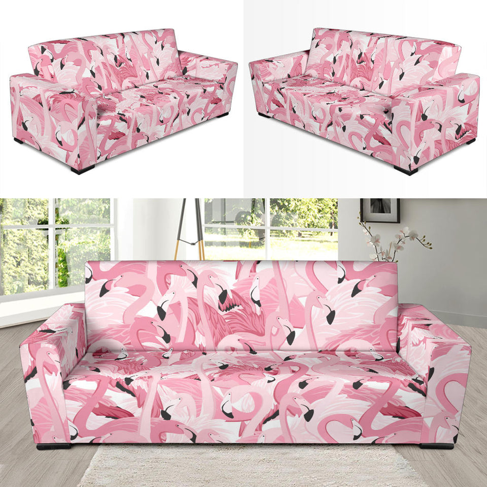 Pink Flamingos Pattern Background Sofa Slipcover