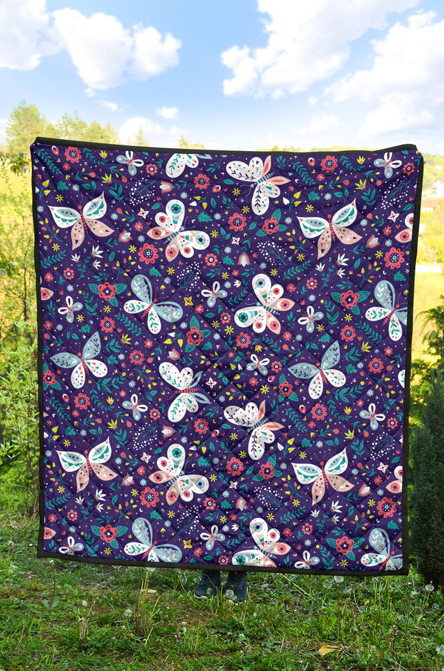 Colorful Butterfly Flower Pattern.Eps Premium Quilt