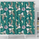 Koi Fish Carp Fish Lotus Pattern Shower Curtain Fulfilled In US