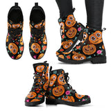 Pumpkin Flowers Spiderweb Halloween Theme Leather Boots