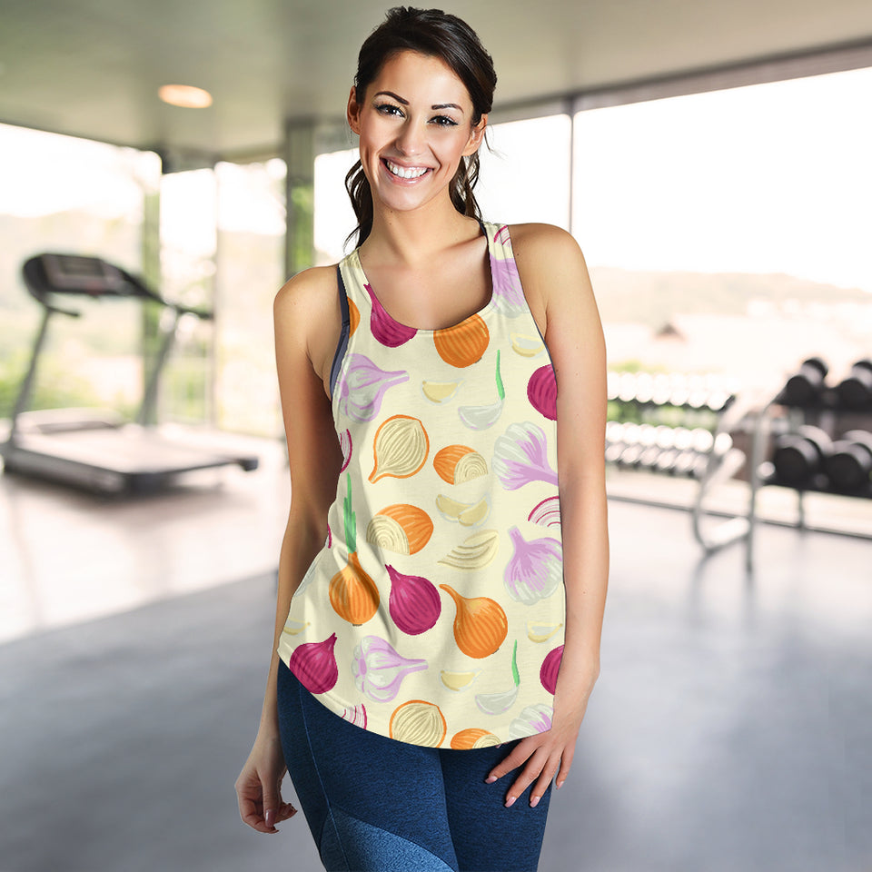 Onion garlic white red pattern Women Racerback Tank Top