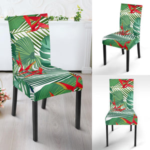 Heliconia Palm And Monstera  Leaves Pattern Dining Chair Slipcover