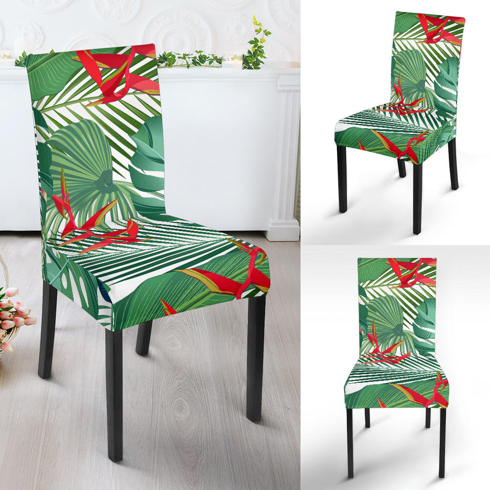 Heliconia Palm And Monstera  Leaves Pattern Dining Chair Slipcover