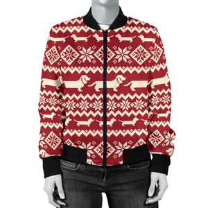 Dachshund Nordic Pattern Women'S Bomber Jacket