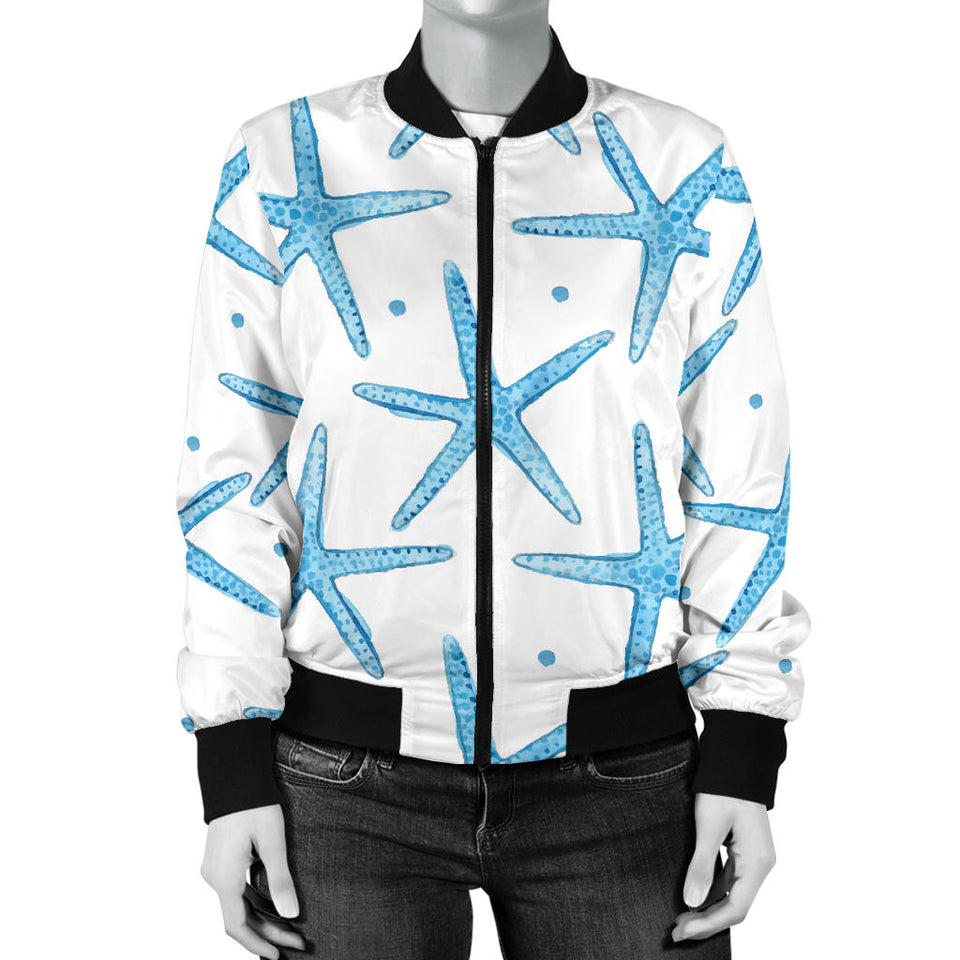 Watercolor Starfish Pattern Women'S Bomber Jacket