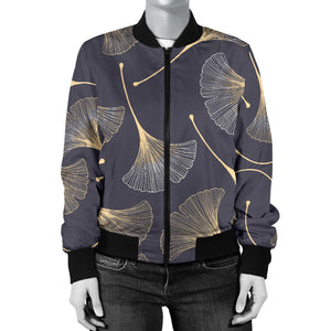 Gold Ginkgo Leaves Women'S Bomber Jacket