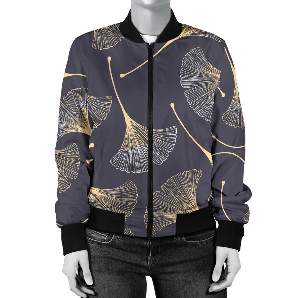 Gold Ginkgo Leaves Women'S Bomber Jacket