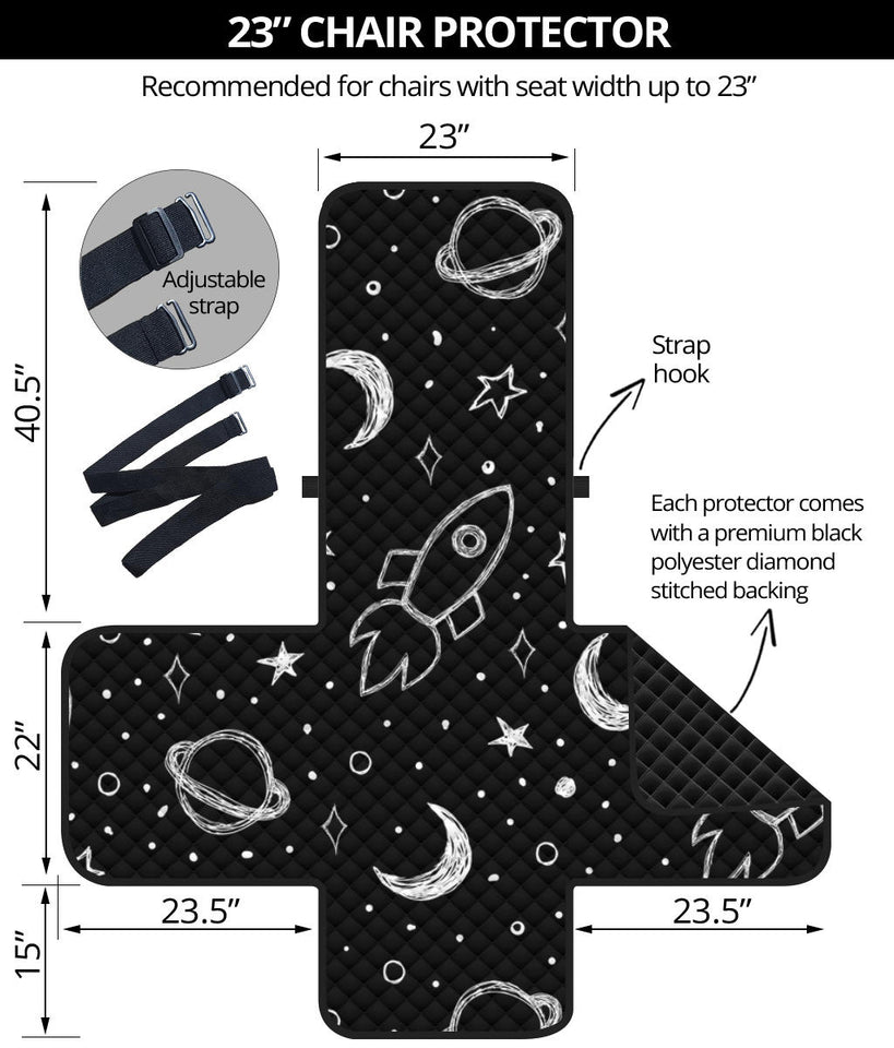 Hand drawn space rocket star planet Chair Cover Protector
