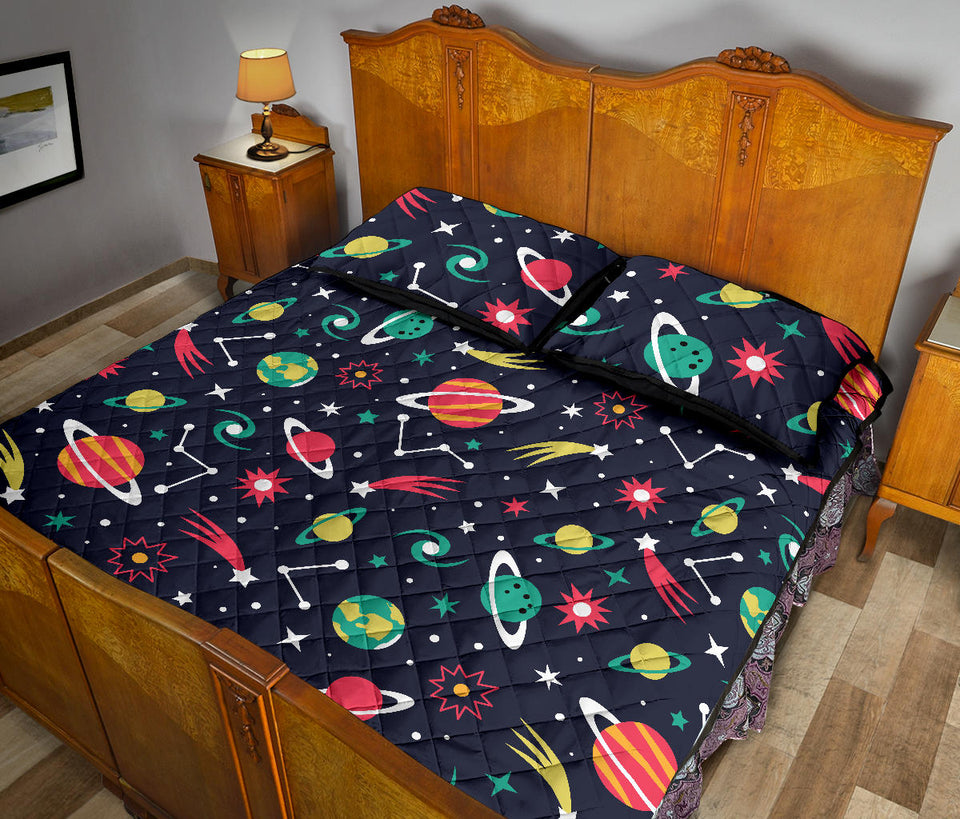 colorful space pattern planet star Quilt Bed Set