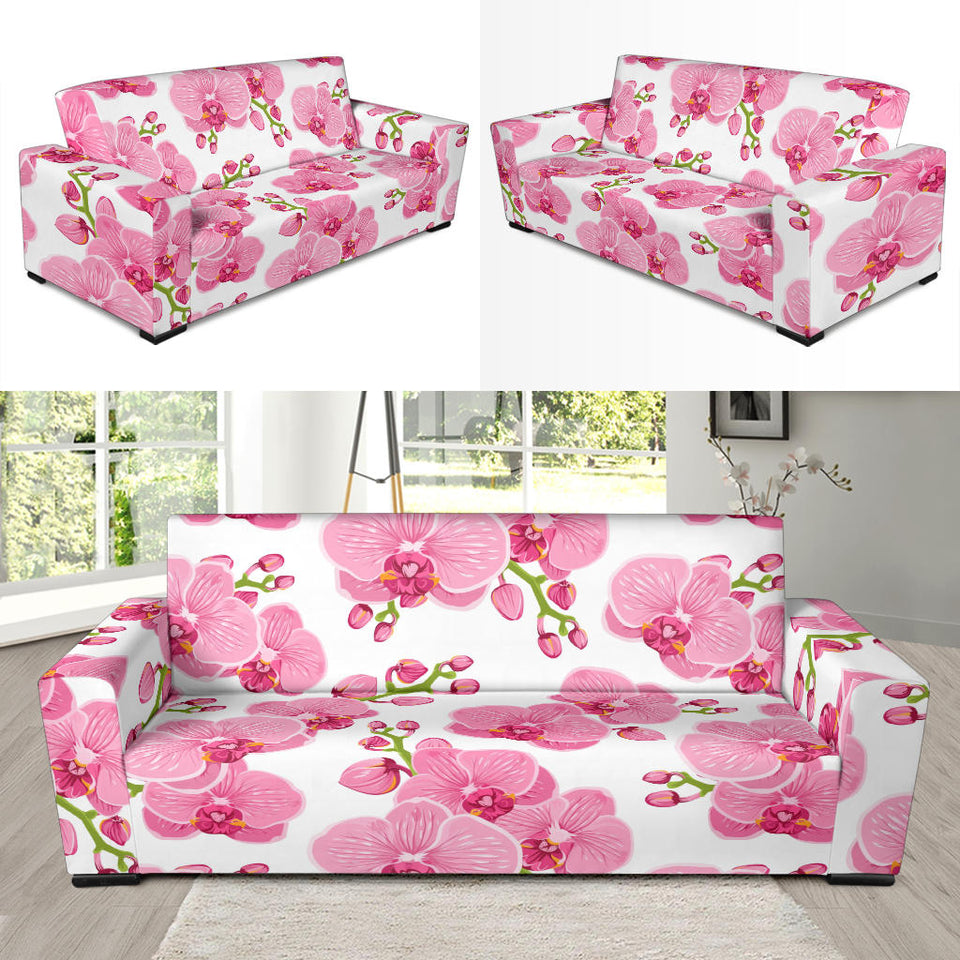 Pink Purple Orchid Pattern Background Sofa Slipcover