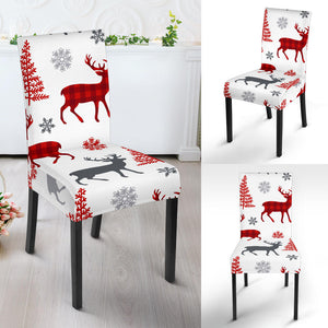 Deer Tree Snowflakes Chrismas Pattern Dining Chair Slipcover