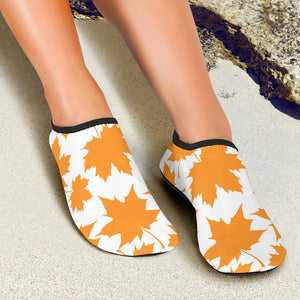 Orange Maple Leaf Pattern Aqua Shoes