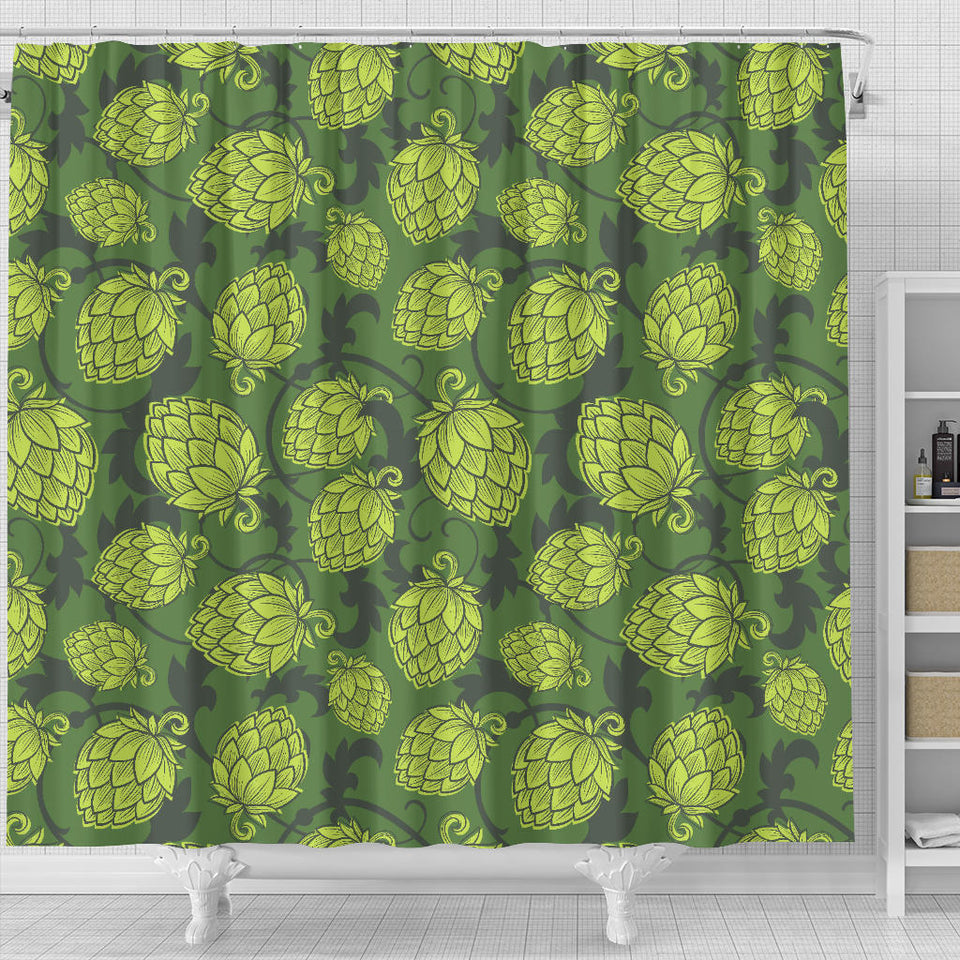 Hop Pattern Hop Cone Background Shower Curtain Fulfilled In US
