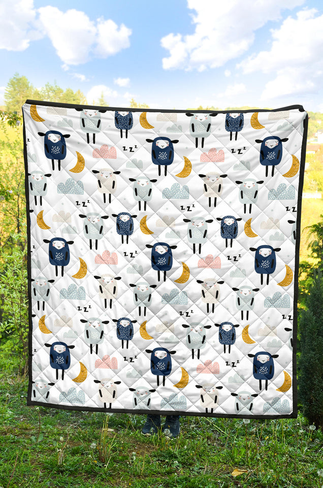 Cute Sleeping Sheep Moon Cloud Pattern Premium Quilt