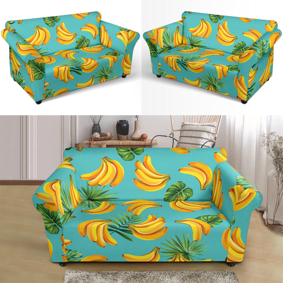 Banana Palm Leaves Pattern Background Loveseat Couch Slipcover