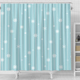 Snowflake Pattern Blue Stripe Background Shower Curtain Fulfilled In US