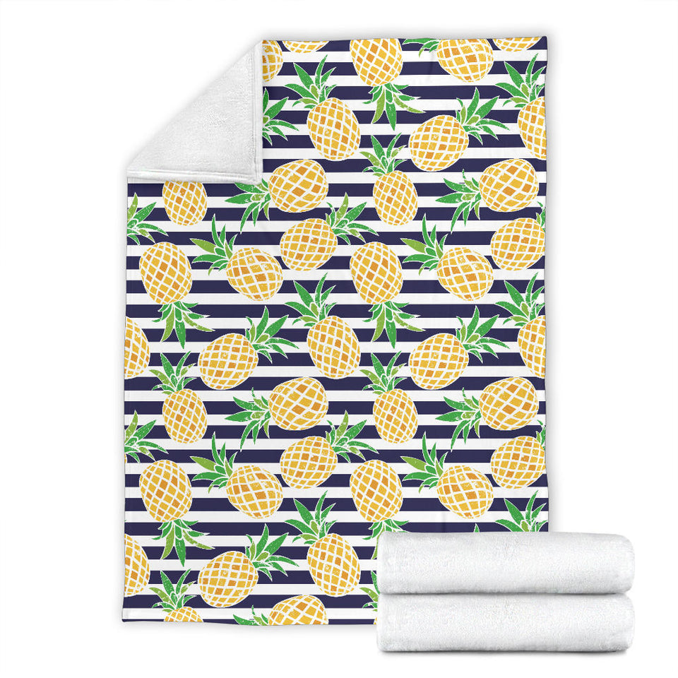 Pineapples Pattern Striped Background Premium Blanket