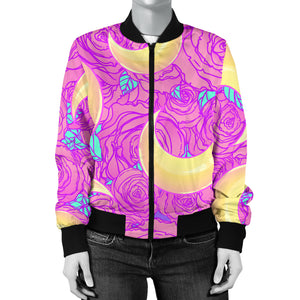 Moon Pink Rose Background Women'S Bomber Jacket