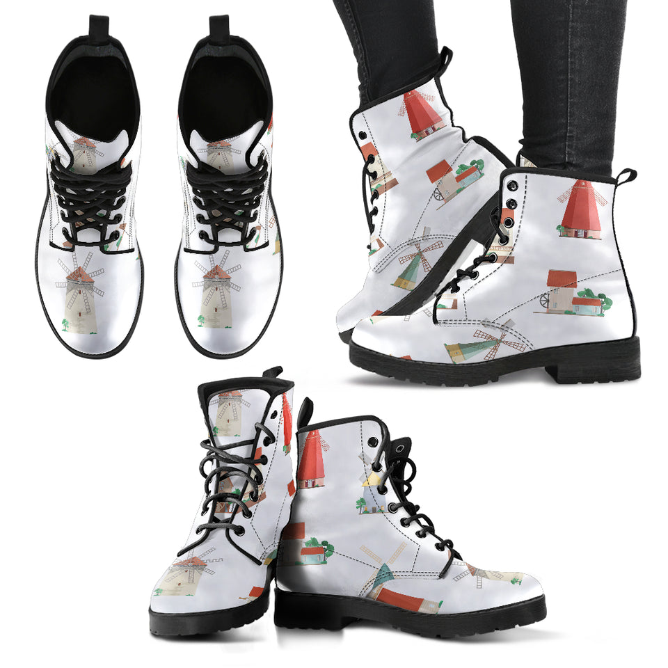 Windmill Design Pattern Leather Boots