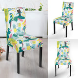 Cute Parrot Toucan Flamingo Cactus Exotic Leaves Pattern Dining Chair Slipcover