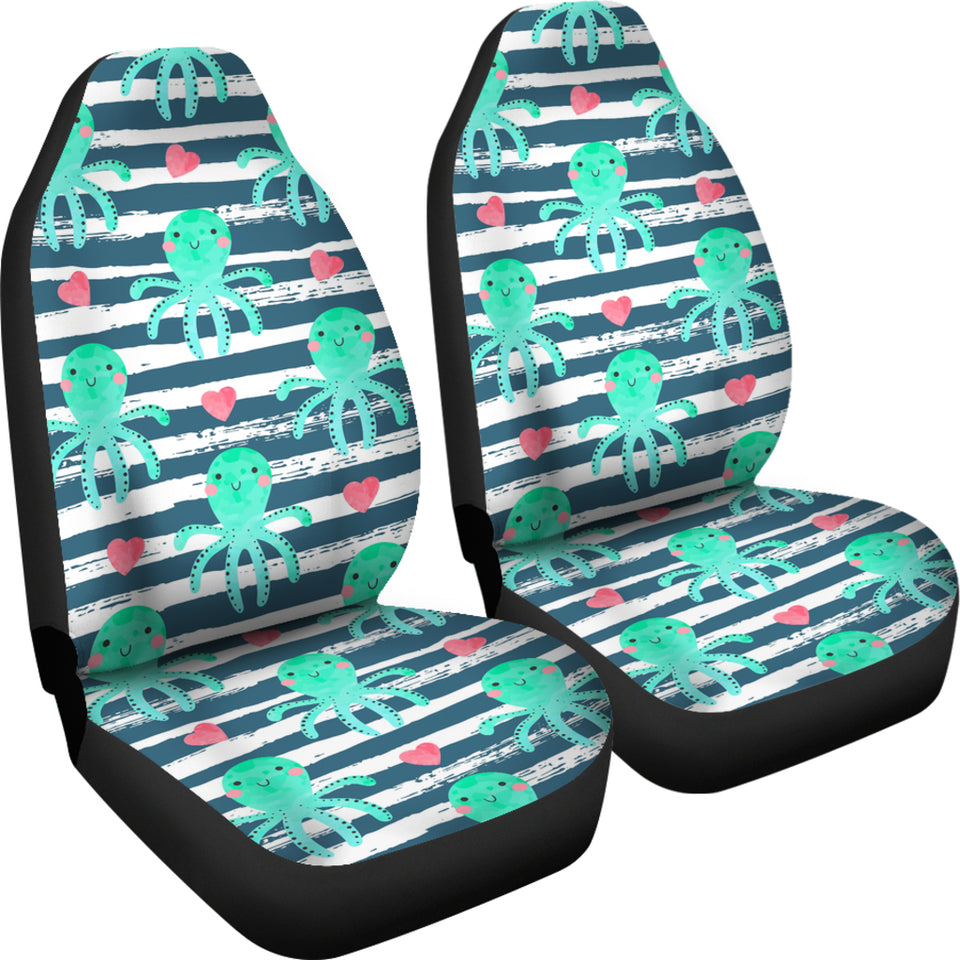 Cute Octopuses Heart Striped Background Universal Fit Car Seat Covers