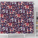 Elephant Indian Style Ornament Pattern Shower Curtain Fulfilled In US