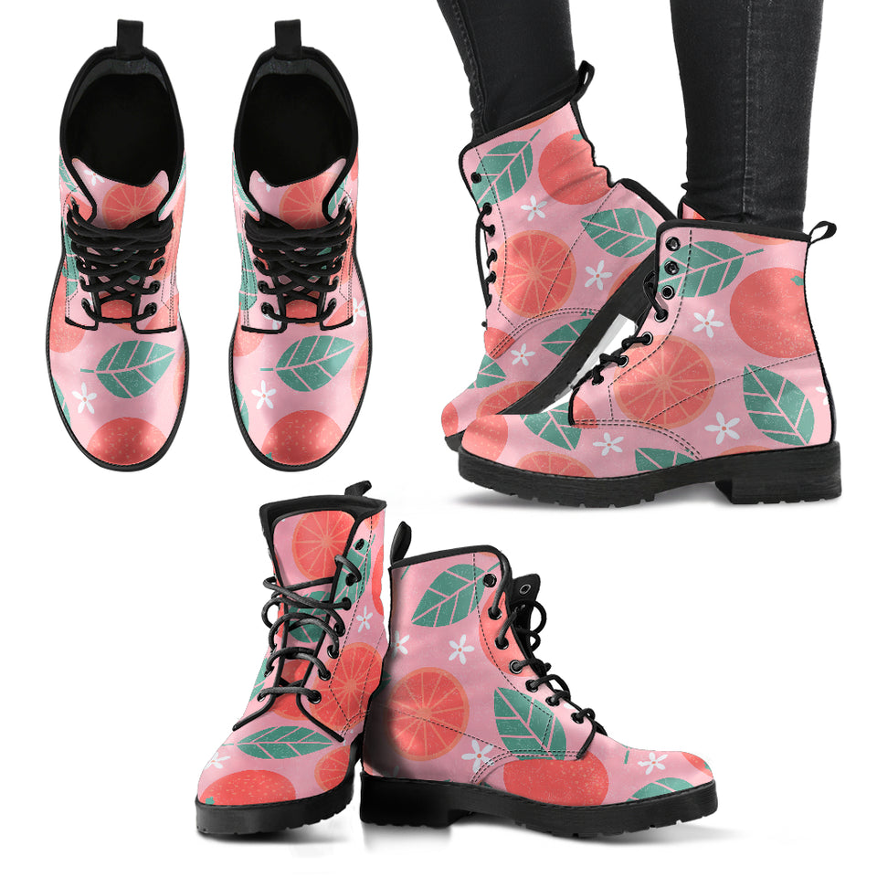 Grapefruit Leaves Flower Pink Background Leather Boots