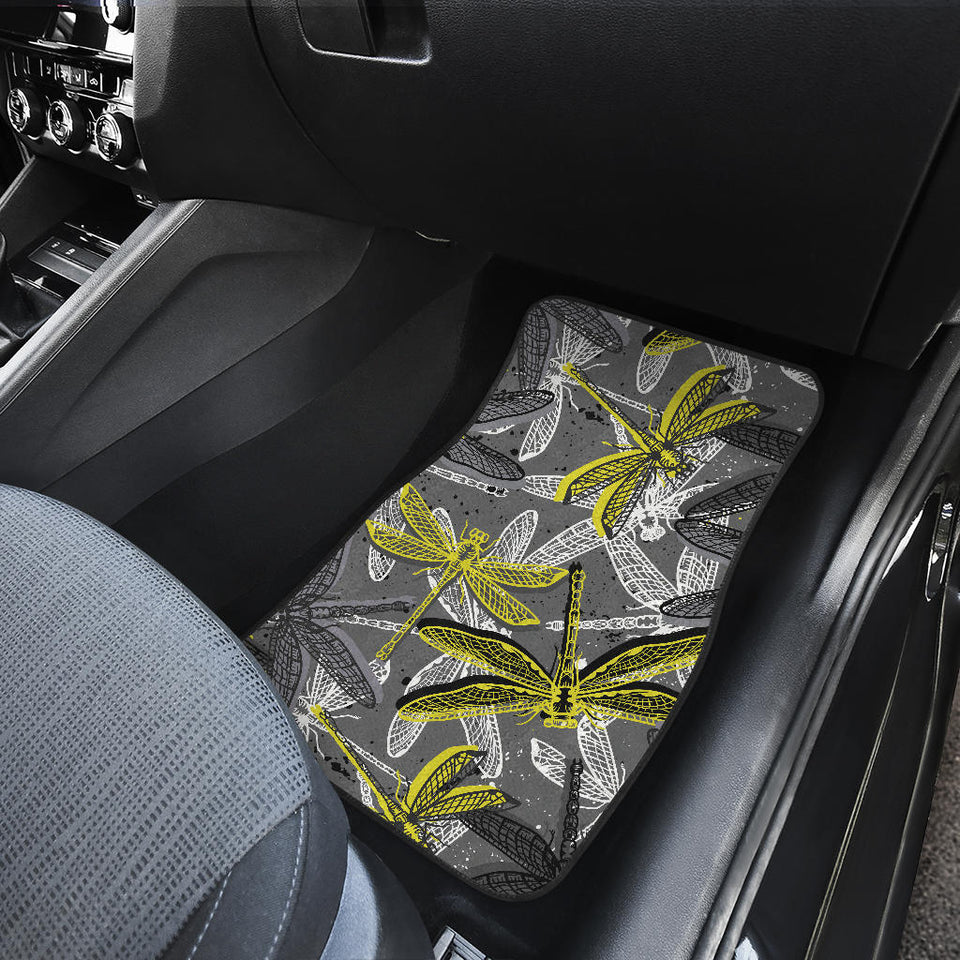 Hand Drawn Dragonfly Pattern Front And Back Car Mats