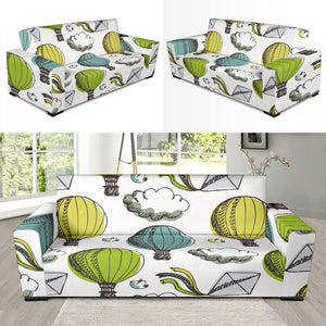 Hot Air Balloon Bird Cloud Pattern Sofa Slipcover