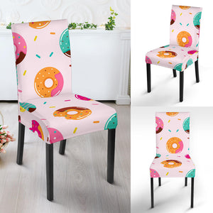 Donut Pattern Glaze Pink Background Dining Chair Slipcover