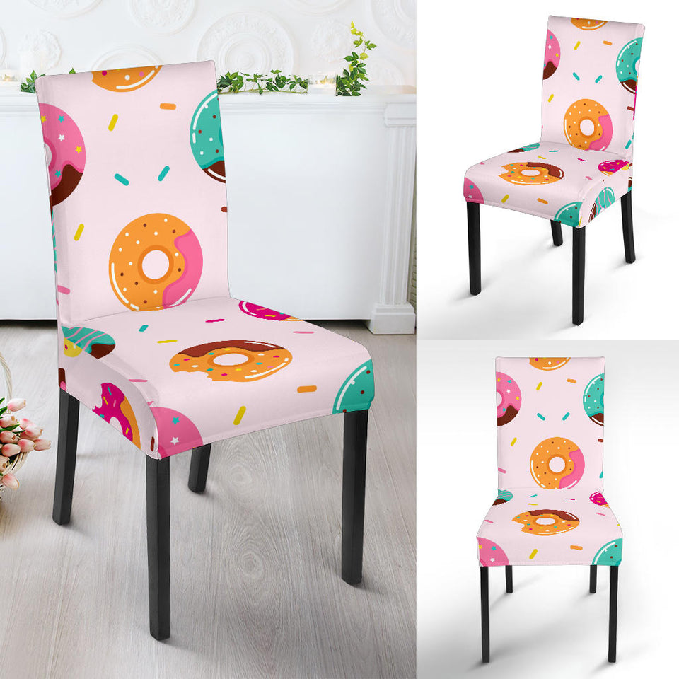 Donut Pattern Glaze Pink Background Dining Chair Slipcover