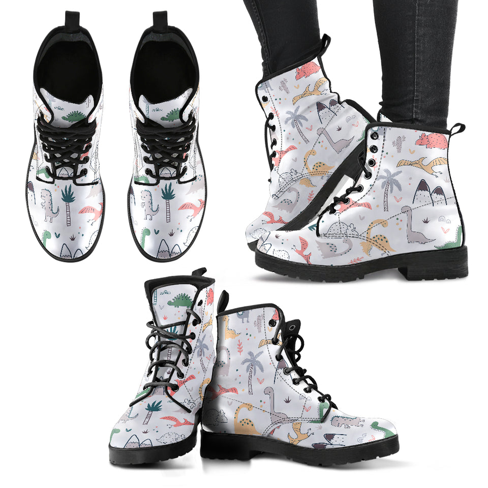Cute Cartoon Dinosaurs Tree Pattern Leather Boots