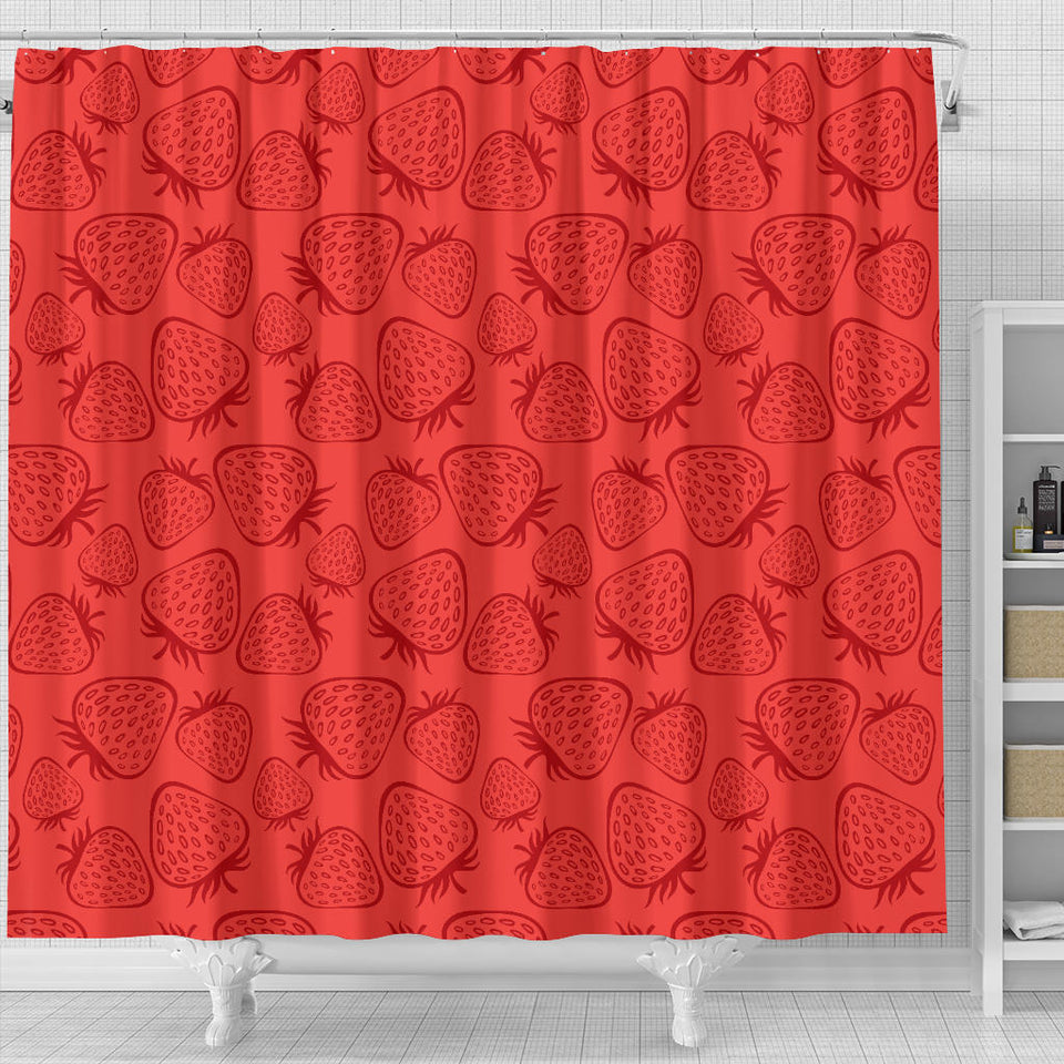 Strawberry Pattern Red Background Shower Curtain Fulfilled In US