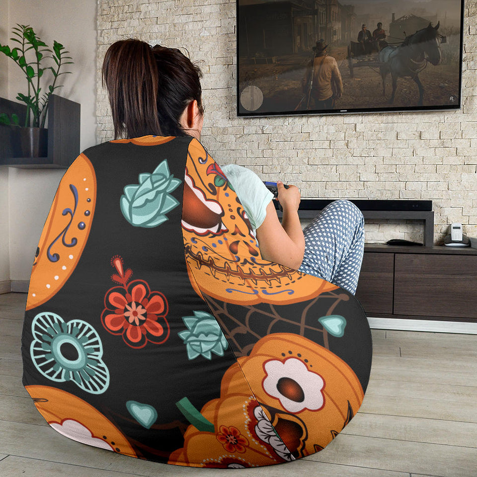 Pumpkin Flowers Spiderweb Halloween Theme Bean Bag Cover