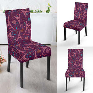 Eiffel Tower Heart Pattern Print Design 04 Dining Chair Slipcover