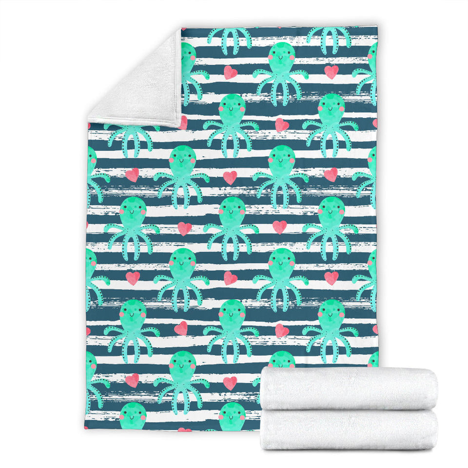 Cute Octopuses Heart Striped Background Premium Blanket