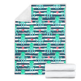 Cute Octopuses Heart Striped Background Premium Blanket