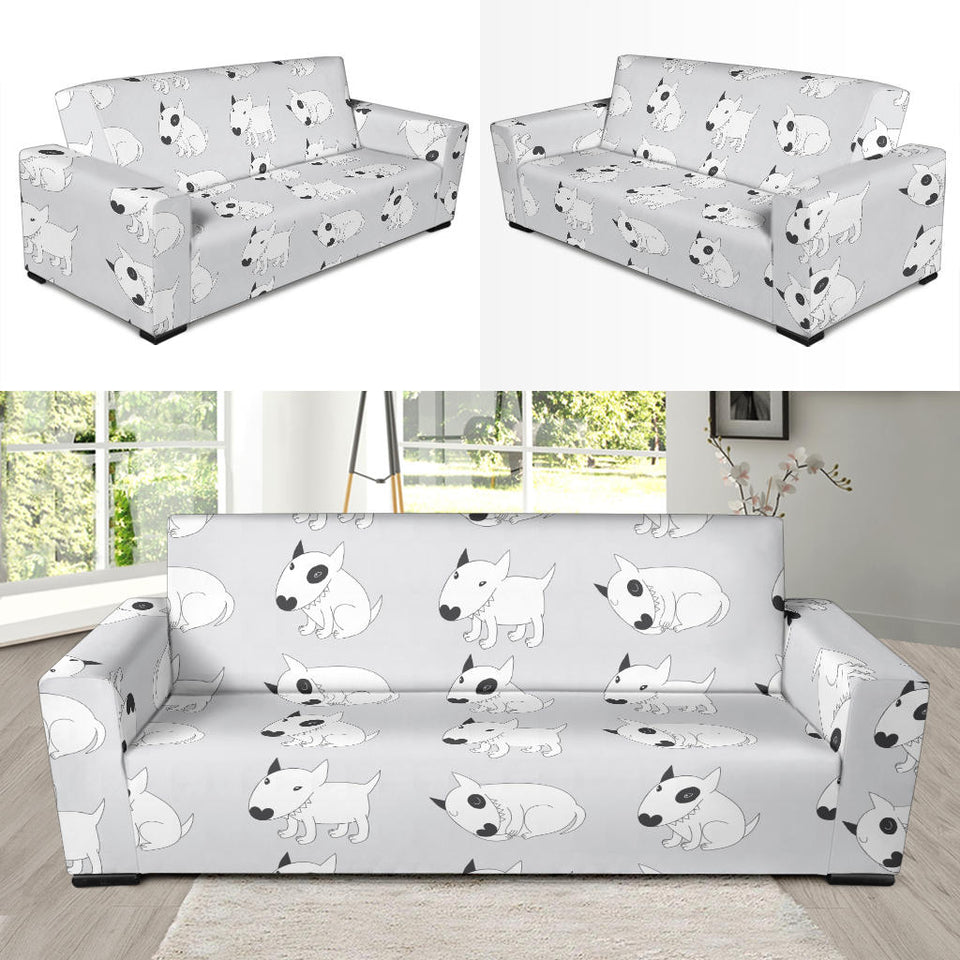 Bull Terrier Pattern Print Design 01 Sofa Slipcover