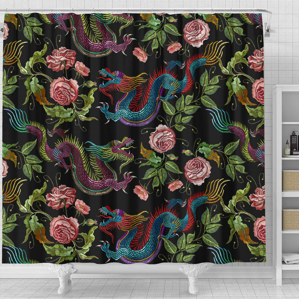 Dragons Flower Pattern Shower Curtain Fulfilled In US