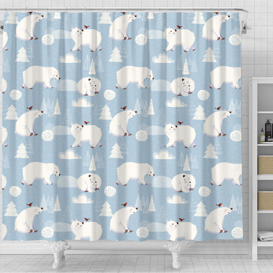 Cute Polar Bears Christmas Decoration Pattern Shower Curtain Fulfilled In US
