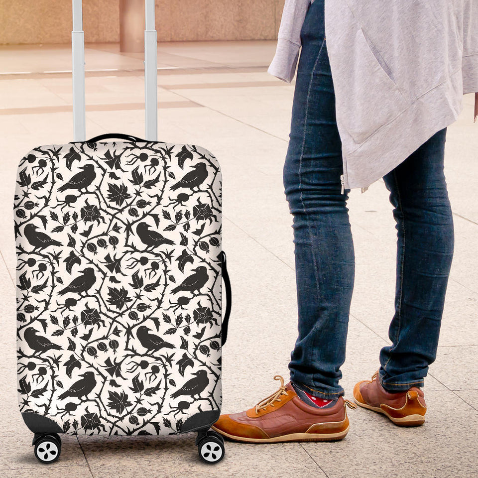 Crow Dark Floral Pattern Luggage Covers