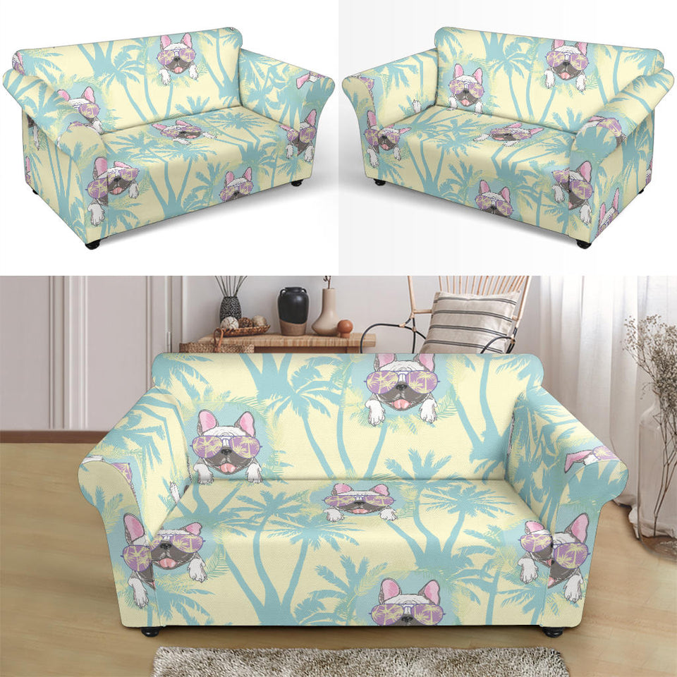 French Bulldog Hawaii Blackground Loveseat Couch Slipcover