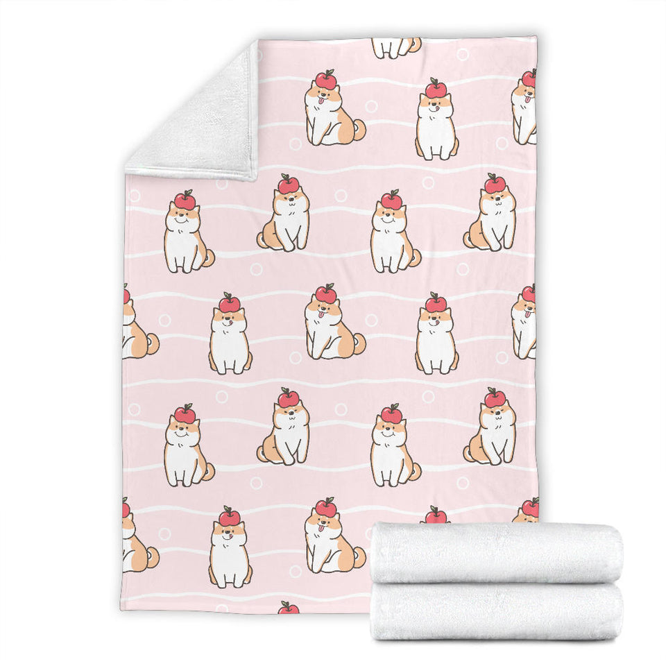 Cute Shiba Inu Dog Apple Pattern Premium Blanket