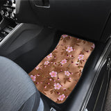 Pink Sakura Cherry Blossom Drak Brown Background Front And Back Car Mats