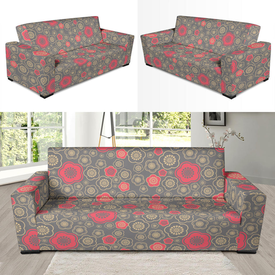 Red Gold Sakura Cherry Blossom Gray Background Sofa Slipcover