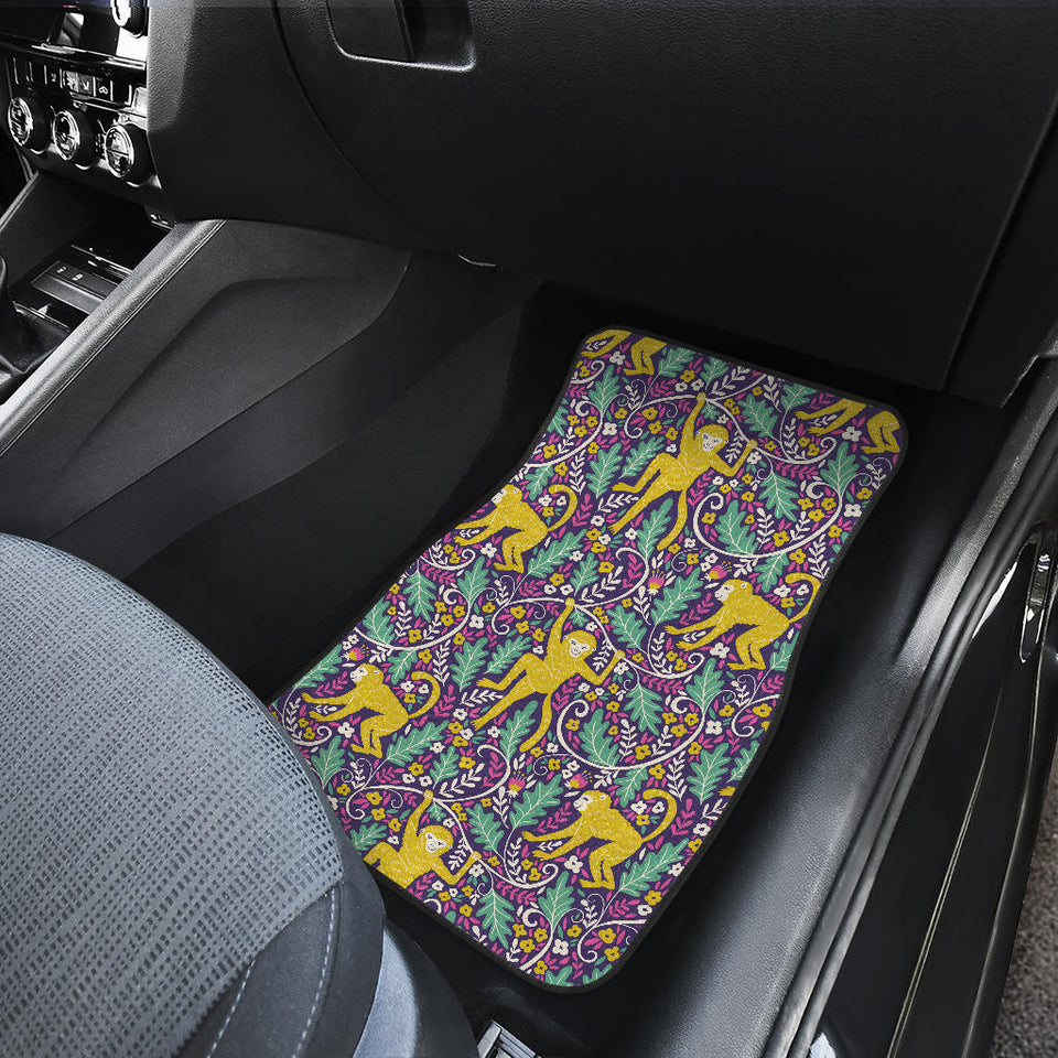 Cute Yellow Monkey Leaves Pattern Front And Back Car Mats
