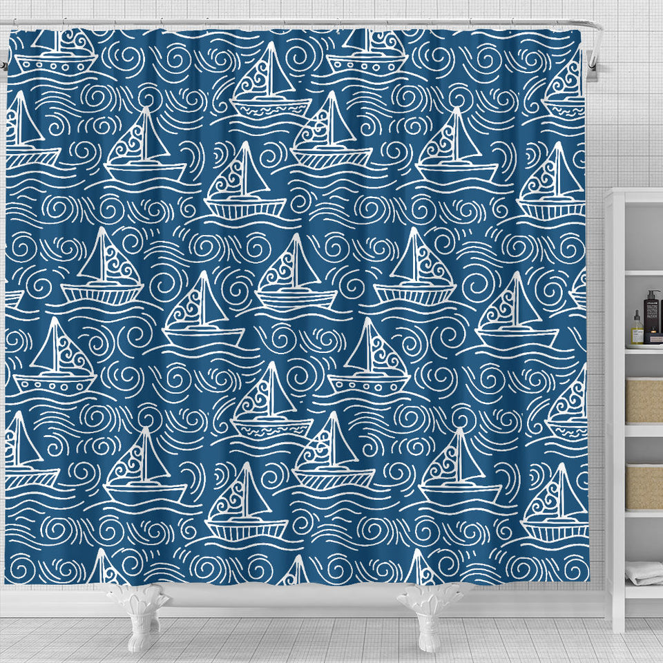 Hand Drawn Sailboat Pattern Shower Curtain Fulfilled In US