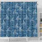 Hand Drawn Sailboat Pattern Shower Curtain Fulfilled In US